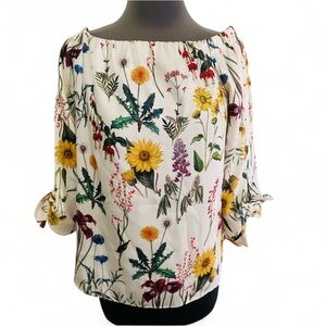 BAILEY 44 OFF THE SHOULDER FLORAL IVORY GARDEN SPRING BLOUSE SIZE SMALL